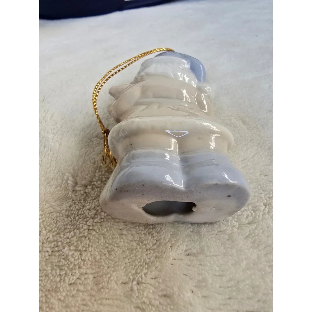 Vintage Ceramic Santa Claus Ornament Pastel Blue Tan Porcelain Christmas Decor